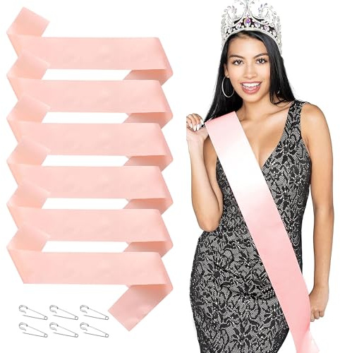 PYSEOSISE Bandas en Blanco, 12 Piezas Banda Oro Rosa, Bandas de Raso en Blanco DIY Plain Satin Sash Bandas de Fiesta con Alfiler para Despedida de Soltera Cumpleaños Boda Bridal Shower