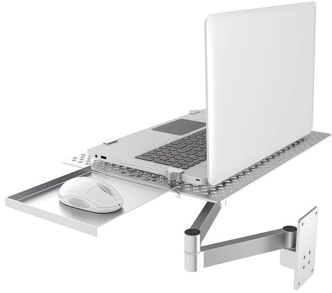 TAUIANE Laptop Wall Mount for Office Workstation, Adjustable Laptop Holder with Mouse Tray, Full Motion Articulating Design, Load-Bearing 8 Kg, for Enhanced Workspace Efficiency