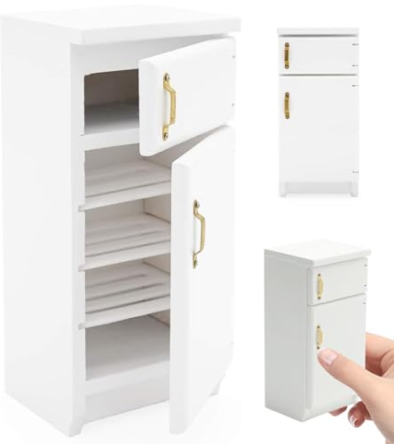 Hotainoys 1/12 Scale Accessories 2.4x2.1x5.1'' Wood Toy Fridge with Working Door Functional Storage Dollhouse Kitchen Furniture for DIY Dollhouse Lovers Kitchen