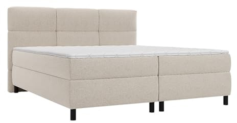 Vente-unique - Ensemble Complet boxspring tête de lit capitonnée + sommiers + Matelas + surmatelas - 2 x 80 x 200 cm - Tissu - Beige - LODI de Palacio