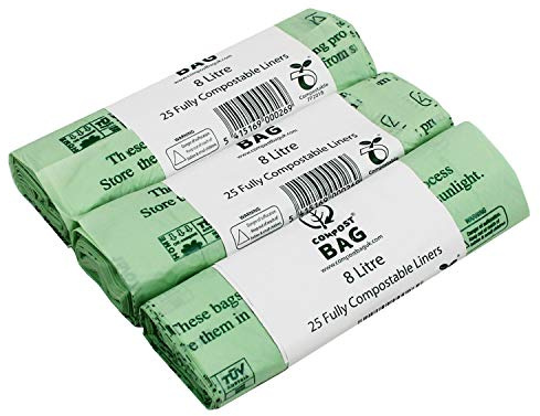 Compost Bag 8L Compostable Food Waste Bin Caddy Liners/Bags - 100% Biodegradable | 8L - 75 Bags