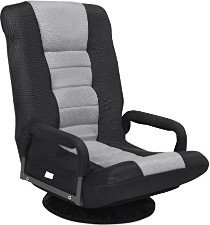 COSTWAY Folding Sofa Chair, 360 Degree Swivel 6-Position Adjustable Lazy High-Back Seat with Handrails, Home Office Living Room Study Furniture Reclining Lounge Chairs (Grey)