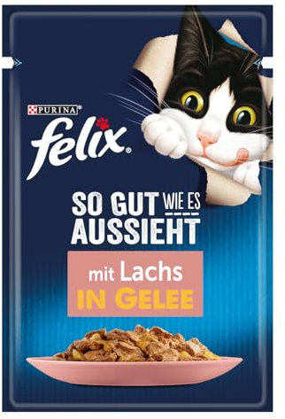 FELIX So gut wie es aussieht Katzenfutter nass in Gelee, mit Lachs, 26er Pack (26 x 85g)