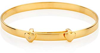 Molly Brown London Personalised My First Diamond Baby Bangle – Engraved Christening Bracelet for Girls – Genuine 1pt Diamond – 18ct Gold Plated – Hallmarked 925 Silver