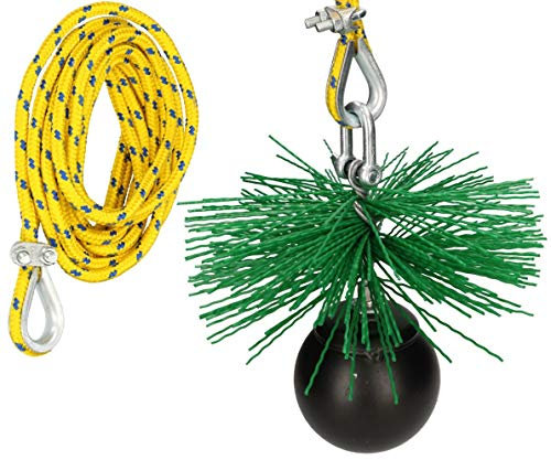 KOTARBAU® Kit deshollinador, Erizo PVC para limpiar chimenea, 150 mm, Cepillo redondo de plástico, Peso, Herramientas para desatascar chimeneas, Kit de limpieza de chimeneas, Cabezal, Cuerda 5 m