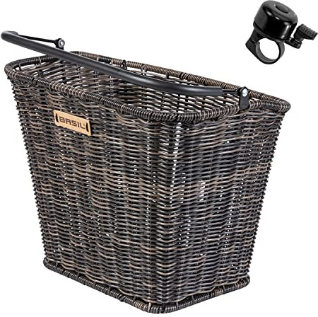 Basil Bremen Lenkerkorb Fahrradkorb Rattan-Look Kunststoff in Dunkelbraun inkl. 1 Fahrradklingel