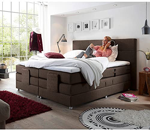 Boxspringbett Hotelbett Doppelbett in Mocca, Komfort Topper, 180x200 cm, H2, elektrisch verstellbar, Taschenfederkern-Matratze