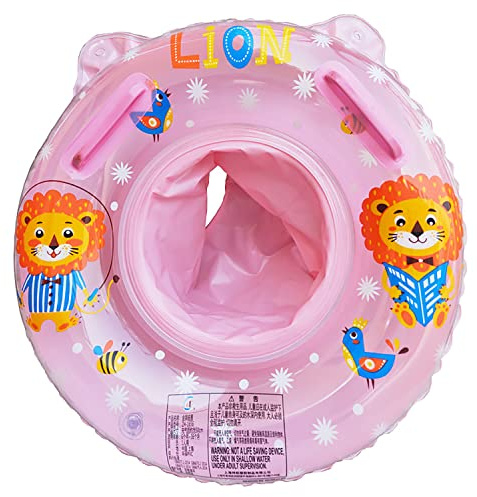 XQMMGO Baby Swimming Ring Float, Swimming Pool Bathing Accessories for Children, Toddlers and Infants, Inflatable Swimming Ring with Seat for Babies Ages 6-36 Months (Lion, Pink)