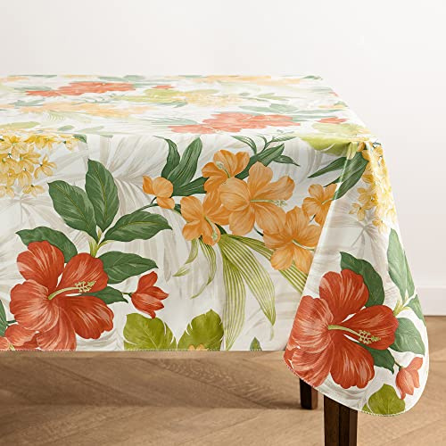 Elrene Home Fashions Callisto Tropical Floral Water and Stain Resistant Vinyl Indoor/Outdoor Tablecloth with Flannel Backing, 60x102 Rectangle