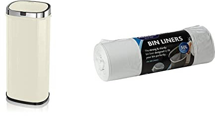 Morphy Richards 971518 Chroma Square Sensor Bin with Infrared Technology, Cream, 50 Litre & Addis 518024 Kitchen Waste Bin Liners, White, 50 Litre