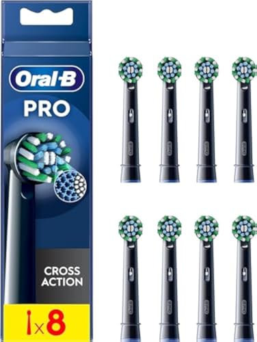 Oral-B Pro CrossAction Cabezales De Recambio ORIGINALES para Cepillo de Dientes Eléctrico Oral B Pro, Pack de 8 Recambios Con Indicador De Uso, Negro