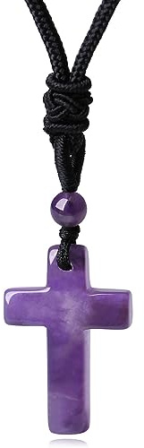 XIANNVXI Purple Cross Necklace for Men Women Amethyst Necklace Cross Pendant Stone Gemstone Pendant Jewellery