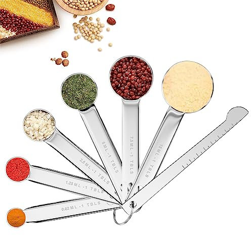 Messlöffel, 7 Stück Edelstahl Messlöffel mit Messlineal, Messlöffel set für Backmessen Trockenrationen und Flüssigkeit