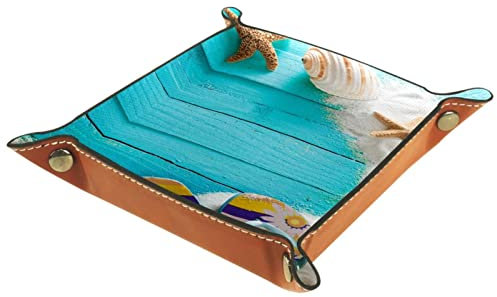 suojapuku Ledertablett,Leder Hölzerne Muscheln, Seesterne, Sand Tablett,Taschenleerer Tablett für Aufbewahrungsschlüssel-Münzen-Schmuckuhr