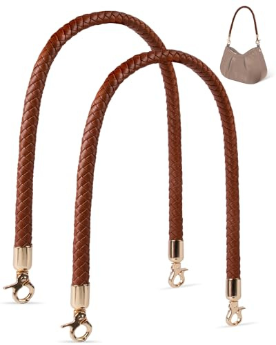 MEGAVOW 2 piezas Correas de Bolso de Recambio con Asa Trenzada, Correas de Bolso de Cuero de PU, con Gancho de Metal, Accesorios de Bolso de Bricolaje, Marrón, 60cm