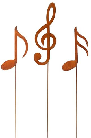 Bornhöft Gartenstecker Noten 3er Set Notenschlüssel Note Beetstecker Topfstecker Metall Rost Gartendeko Edelrost 110cm rostige Dekoration Musik