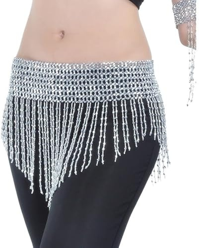 PañUelo para Danza del Vientre, Disfraz de Danza del Vientre Accesorios Cadera Lady Bellydance Cadena Cintura Buenca Dancing Cintura Cuentas con Baile Adulto(Silver)