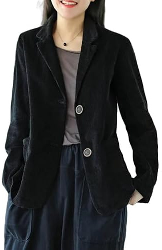 KIJSKKOPO Giacca da Abito In Velluto A Coste Color Caramello da Donna, Vintage, Revers A Lancia, 2 Bottoni, Manica Lunga, Cappotto Tunica, Con Tasca, Casual Autunnale, Quotidiano, Lavoro D'Ufficio,