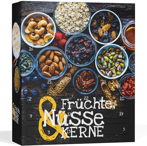 UMBRELLA® Calendario dell’Avvento Bio 2025 Frutta, Noci e Semi [CON 24 SNACK SALUTARI] – Snack vegani e biologici con frutta secca e disidratata – Calendario dell’Avvento sano (Prodotto in Germania)