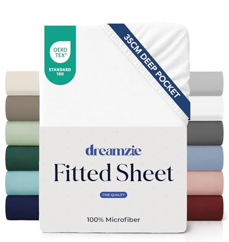 Dreamzie - Lenzuolo con Angoli Matrimoniale 180x200cm - Altezza 35cm | Bianco Sporco · Microfibra Ultra Morbida · OEKO-TEX · Per Materassi Spessi · Lenzuola Singole · Elasticizzato · Fresco
