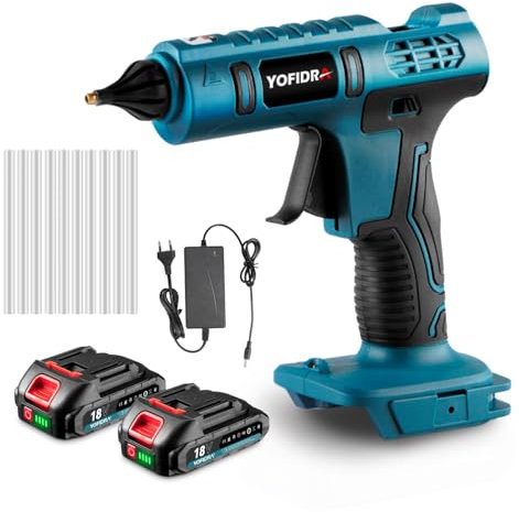 Yofidra Pistola Silicona Caliente 260℃, Pistola Silicona 100W con 10 Barras de Pegamento, Pistola de Pegamento Caliente Inalámbrica con 2 Baterías, Calentamiento Rápido para Reparaciones, Manualidades