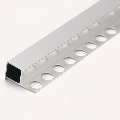 Raouoae Aluminium Tile Rail Long 125CM – 2 Pieces Corner Profile, 8mm/10mm/12mm/15mm Thickness, Square, Anodized, Tile Edge Trim For Indoor Use, Office, School, Hotel(Silver,8mm)