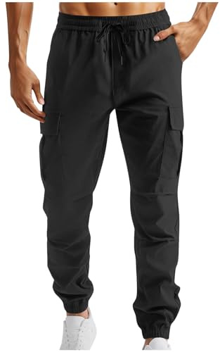 Cargo Trousers for Men UK Sale Clearance,Work Trousers Mens Regular Fit Cuffed Tactical Combat Work Trousers Casual Smart Chinos Elastic Waist Walking Stretch Cargo Pants with Zip Pockets