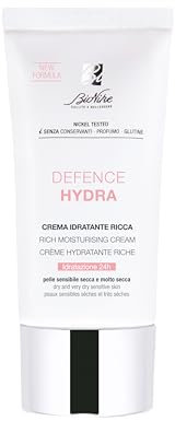 BioNike - Defence Hydra Ricca, Crema Idratante Viso con Acido Ialuronico e Olio di Jojoba, Idratazione Immediata e fino a 48H, Effetto Lenitivo ed Emolliente per Pelle Sensibile e Secca, 50ml