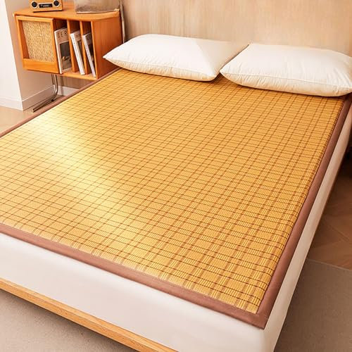 Estera de Cama de Bambú, Plegable Esterilla de Bambú de Hielo, Suave, Transpirable, Absorbe el Sudor, Colchoneta para Verano, Ropa de Cama Fresca para Hogar, Escuela, Dormitorio, Jardín(80 * 190cm)
