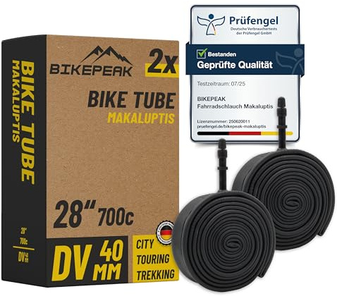 BikePeak 2X Fahrradschlauch Touring 28 Zoll mit schwarzem Dunlopventil 40mm - Schlauch DV Blitz Ventil, ETRTO 28/47-622/635, 700C - 2er Set Schläuche Makaluptis