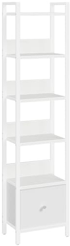 MAHANCRIS Bookshelf, 6-Tier Bookcase with Removable Drawer, Freestanding Book Shelf for Small Space, Storage Shelf Organizer, for Living Room, Bedroom, Study, Kitchen, White ABKWT66101
