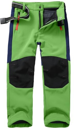 Generisch ~ Pantalones de esquí softshell para niños, pantalones cargo forrados, pantalones térmicos, pantalones de nieve, pantalones de invierno, pantalones de senderismo, verde, 7-8 años