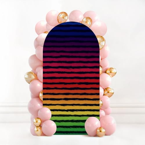 7.2 FT Wedding Arch Backdrop Cover Seamless Horizontal Striped Ink Paint Brush line Torn Paper Effect Arch Cover Spandex Fitted Stretchy Background for Baby Shower Party Birthday Graduation