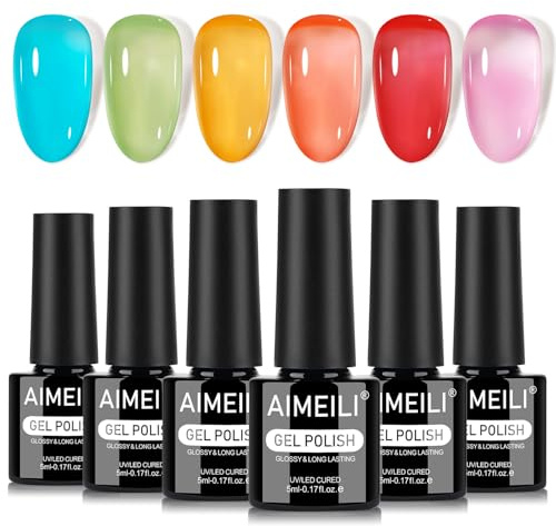 AIMEILI Gelé gel nagellack set 6 st, grymhetsfri, vegan, blötlägg av UV LED gelnagellack nagelkonst manikyrsalong gör-det-själv för kvinnor – kit 93