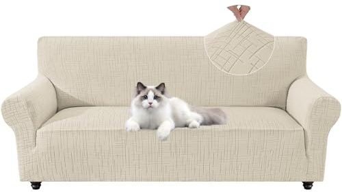 YSTELLAA Funda Sofa 3 Plazas con Reposabrazos, Beige | Fundas Sofa Elasticas Universal, Antideslizante, Antimanchas, Lavable, Incluye Taco de Espuma, y Apto para Mascotas