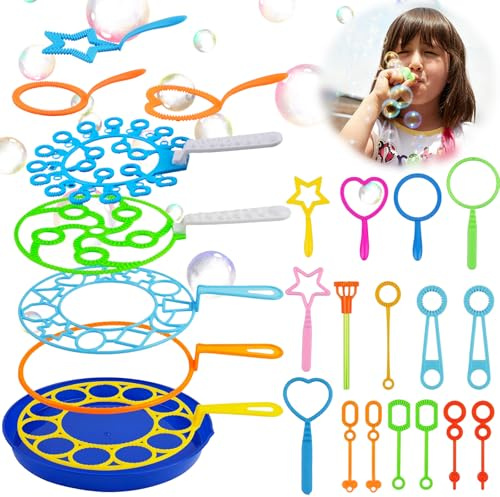 Fancysky Kit de Pomperos para Niños,28 Piezas para Pompas de Jabón Gigantes | Ideal para juegos al aire libre, jardín, cumpleaños y fiestas, crea pompas gigantes de forma fácil y divertida