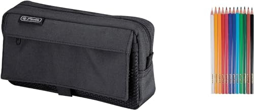 Herlitz Faulenzer mit 2 Aussentaschen / Farbe: schwarz + 12 Buntstifte