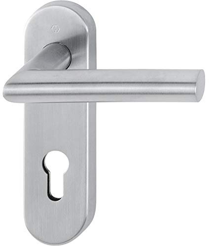 HOPPE 10722509, Edelstahl matt Feuerschutz Drückergarnitur AMSTERDAM auf Kurzschild PZ