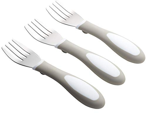ECR4Kids My First Meal Pal Stainless Steel Forks, Toddler Silverware, White, Light Grey, 3-Pack
