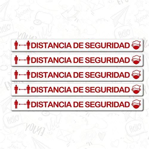 KIT 5 PEGATINAS VINILO SUELO ANTIDESLIZANTE DISTANCIA SEGURIDAD (1000x88mm) ROJO Y BLANCO REGALO DE UNA MASCARILLA HIGIENICA POR CADA COMPRA