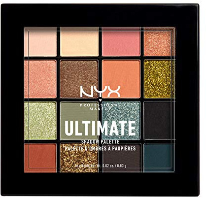 NYX Professional Makeup Ultimate Eye Shadow Palette, Pressed Pigments, Vegan Formula, 16 Shades, Matte, Satin, Metallic, Shade: Ultimate Utopia