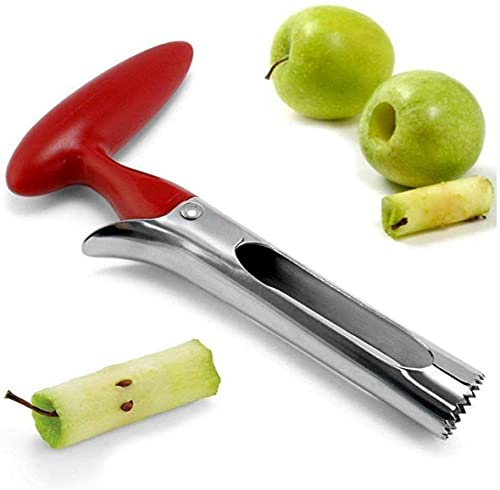 Eliminador de Semillas de Frutas Descorazonador de Manzanas Con Hoja de Diente Afilada de Forma Dentada Acero Inoxidable Rojo para Cocina Manzana