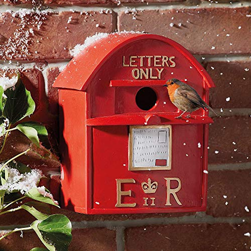 Coopers of Stortford - Red Letter Box Birdhouse for Garden Birds - Frost Proof Resin Nesting Box with Hanging Aperture and Sliding Back for Easy Cleaning - 24.5 x 19.5 x 12.5cm