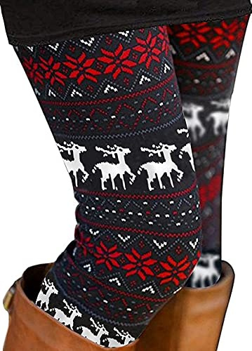 Fioeyr Women Ladies Christmas Costume Leggings Reindeer Printed Xmas Tree Leggings Elasticity Skinny Printed Stretchy Pants Trousers