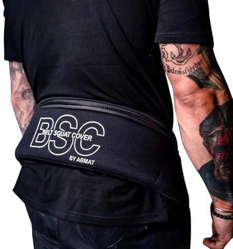Belt Squat Cover By Abamt - For Weightlifting, Weight Belts, & Chains. For Pullups, Dips, Powerlifting. Black with lower back support.