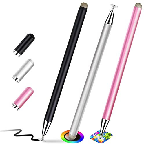 Stylus Stift für Touchscreen (3er-Pack mit hoher Empfindlichkeit) Universeller kapazitiver Stift für iPad iPhone Android Samsung Telefon Microsoft Tablet Fine Point Disc Stylist Pencil Magnetic Cap