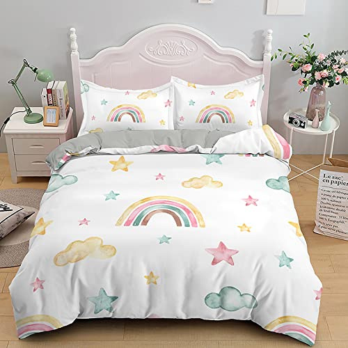 Funda Nordica Cama 135 Arcoiris Blanco Ropa de Cama para Niños Adultos con Cremallera cómodo y Transpirable Microfibra Fundas Nordicas 220x220 cm + 2 Fundas de Almohada 50x80 cm