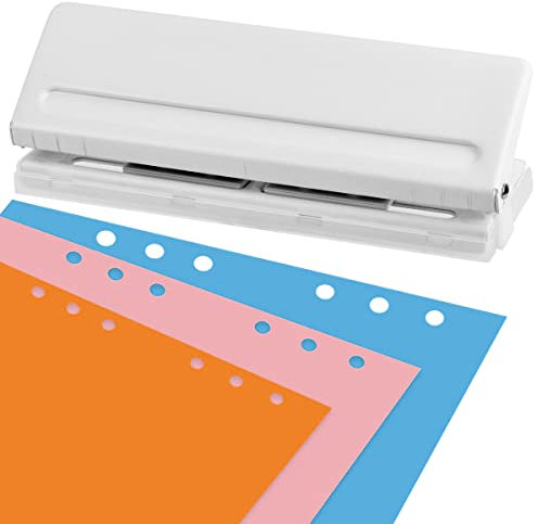 BATINO 6 Fach Locher Binder Puncher, Büro Binder Puncher für Verstellbare Abstände Metall Locher für A3 A4 A5 A6 B3 B3 B4 B5 B6 B7 Größe Sechs Ringbuch Planer,8 Blatt Stanzkapazität (Weiß)