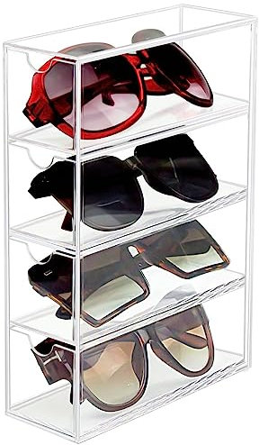 AOTOPYU Aufbewahrungsbox für Brillen mit 4 Schubladen, Acryl Brillen Organizer, Brillenaufbewahrung für Brillen, Sonnenbrillen und Lesebrillen transparent Kosmetik Organizer