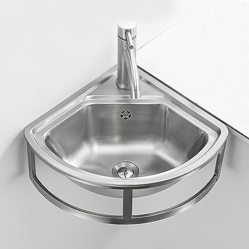 1x Eckwaschbecken Edelstahl Spülbecken Wandmontage halbkreis Eckhandwaschbecken waschtisch dickes Hänge Waschtisch Einzelwaschbecken dreieckiges Silber (45x39cm)